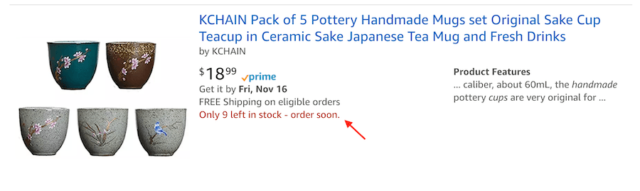 Example of amazon listing with limited quantity
