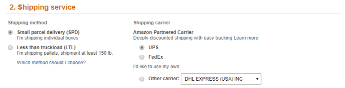 Amazon replenish inventory - choose shipping service