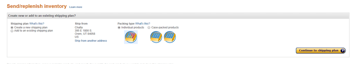 Amazon replenish inventory - create shipping plan