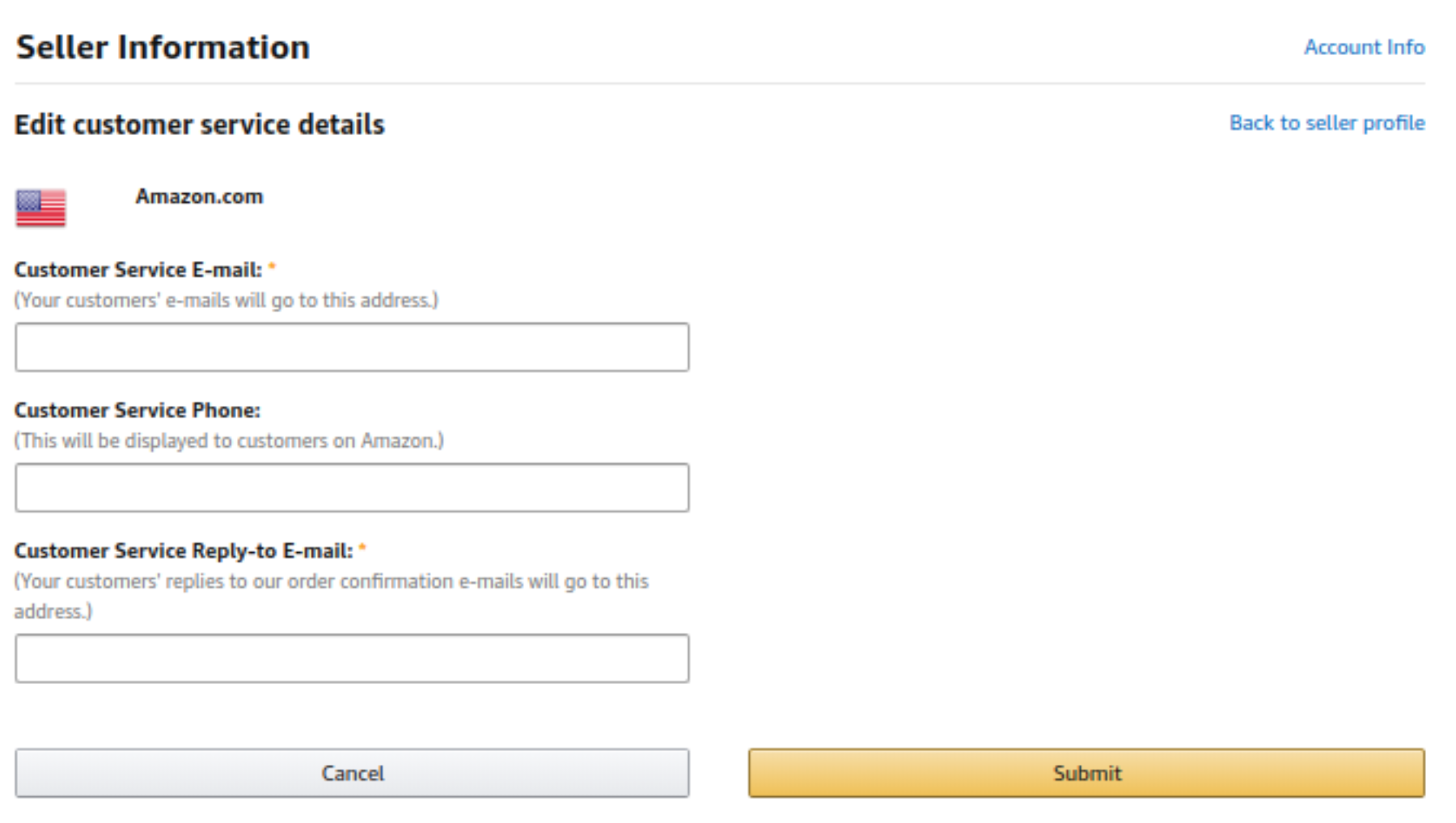 Amazon seller account - change contact information